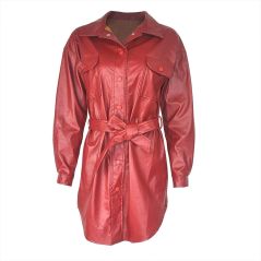 2022 PU Faux Leather Shirt Women Clothing Turn-down Collar Button Mini Party Dress Night Club Wear Elegantes with Belt Vestido-Dresses