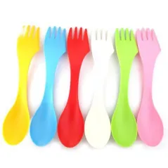 1 sets(6pcs=1set) 3 In 1 Outdoor Camp Tableware Heat Resistant Spoon Fork Knife Camping Hiking Utensils Spork Combo Travel-Camping & Hiking