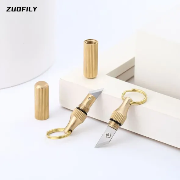 1PC Brass Capsule Mini Knife Multifunctional EDC Tools Portable Key Chains Outdoor Survival Emergency Mini Pocket Cutting Tool-Camping & Hiking