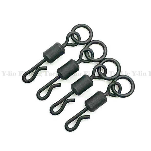 20pcs Carp Fishing Flexi Ring Swivel Big Eye Ring With Uk 8# Long Body Q-Shap Quick Change Swivels Matte Black Connector-Water Sports