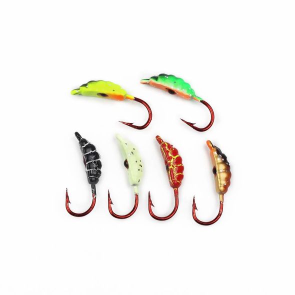 DNDYUJU 6Pcs/lot Maggot Winter Ice Fishing Lure 3D Eyes Ice Jig 6Color Winter Bait Hard Lure Fishing Hook-Water Sports