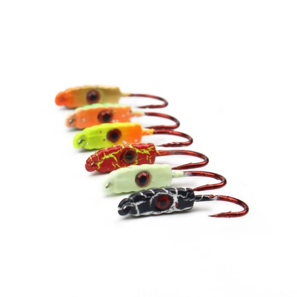 DNDYUJU 6Pcs/lot Maggot Winter Ice Fishing Lure 3D Eyes Ice Jig 6Color Winter Bait Hard Lure Fishing Hook-Water Sports